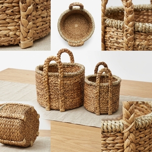 Juego de Cestas de Almacenamiento de Jacinto de Agua Tejidas a Mano Naturales con Asa de Correa Trenzada, Organizador para Macetas y Decoración, Diseño de Arte Puro - Product Image 3