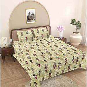 Olive Green Floral 240 TC 100% Cotton Bedsheet Set Super <b>King</b> <b>Size</b> with 2 Pillow Covers for Home Hotel Use-3pc Pack (SHKV1077) - Product Image 1