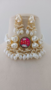 Ensemble de collier de perles Lotus Elegance avec pendentif en émail peint à la main Chaîne en bambou au design unique en laiton lourd-Produit en vrac - Product Image 4