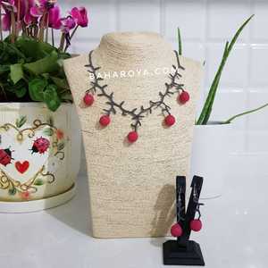 Pembe-Gri Conjunto de joyería de moda İğne Oyası Ardıç Kolye con Küpe Elegante esquema de color púrpura y gris - Product Image 1