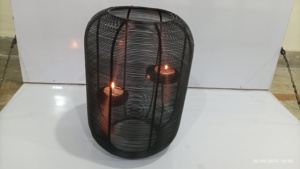 Black Powder Wax Light <b>Lantern</b> Double Tealight Candle Holders <b>Large</b> for Christmas Home Decoration Living Room and Table Decor - Product Image 3