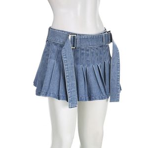 กระโปรงผ้ายีนส์สำหรับผู้หญิงกระโปรงสั้นแต่งระบายทรงสั้นเข้ารูปลำลอง Y2K ผ้าฝ้ายทอกางเกงยีนส์ซักเบาๆ - Product Image 6