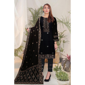 Haute qualité traditionnelle femmes brodées 3 pièces point Salwar Kameez costumes robes en lin pakistanais pour les fêtes adultes - Product Image 4
