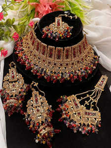 ชุดเครื่องประดับชุบเงินทำจากสเตนเลสชาติพันธุ์ปากีสถานคลาสสิกสง่างามของอินเดียที่มี meenakari แบบดั้งเดิมของ kundan - Product Image 2