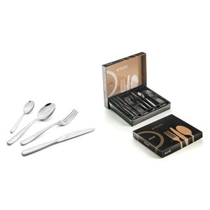 24-Piece Stainless Steel Durable Minimalist <b>Dinnerware</b> <b>Set</b> with NIGHT Polished Chrome Finish Eme Brand Dishwasher Safe - Product Image 1