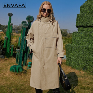 Trench-coats pour femmes avec grandes poches fonctionnelles, manteau brillant mi-long, coupe épaissie, coupe-vent personnalisé avec LOGO - Product Image 1