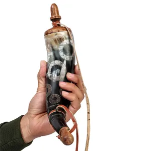 เข็มขัดหนังแบบปลั๊กทำจากไม้เขาผงทำด้วยมือสไตล์วินเทจสำหรับดินปืนสีดำดีไซน์รูปสัตว์ทะเล - Product Image 5