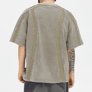 T-shirt oversize à logo personnalisé, appliqué, délavé, manches courtes, tricoté, 100% coton, streetwear pour hommes - Product Image 3