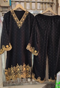 Punjabi pakistanais brodé court Kurta Shalwar ethnique pakistanais manches avec Sharara Pallazo Farshi Shalwar Coord ensemble Inde - Product Image 4