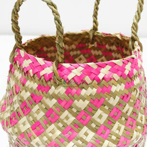 Artex Dong Thap Vintage Handwoven Palm Leaf <b>Belly</b> <b>Basket</b> Set for Home Storage & Decor Foldable - Product Image 6
