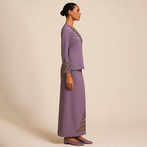 ZAHINA modesto conjunto de Kurung BAJU bordado exquisito de dos piezas de talla grande plisado frontal bordado festoneado transpirable detallado - Product Image 6