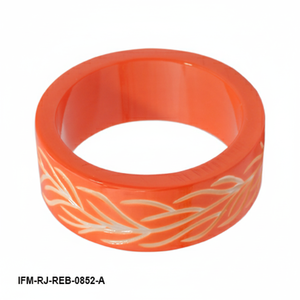 กำไลข้อมือเรซิ่นแกะสลักสีส้มไหม้ สไตล์วินเทจ ลายใบไม้ดอกไม้สลักแบบหนา เครื่องประดับสไตล์โบฮีเมียนสำหรับผู้หญิง - Product Image 5