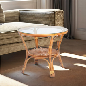Mesa de Centro de Ratán Hecha a Mano en Roma con Tapa de Vidrio para Muebles de Hogar, Sala de Estar, Elegante, Moderna, Minimalista, de Indonesia - Product Image 1