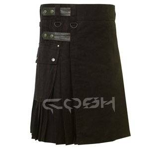 Kilt utilitario de algodón negro con correas ajustables con bolsillos tácticos duraderos Kilt negro Highland Cargo para un estilo versátil todos los días - Product Image 1