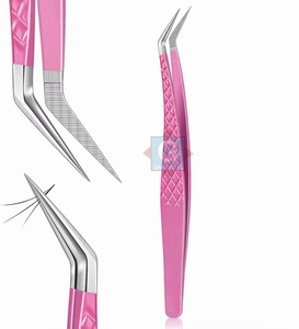 Pinzas para pestañas con punta de fibra herméticamente cerrada Pinzas de extensión de pestañas de acero inoxidable con agarre de fibra - Product Image 1