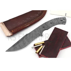 Groothandel Messen Maken Kit Hand Gesmeed Damascus Staal Kleine Jacht Camping Mes Blanks Met Houten Weegschalen