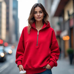 Sweat-shirt à fermeture éclair pour femme, décontracté, léger, manches longues, respirant, en molleton de coton, demi-zip - Product Image 4