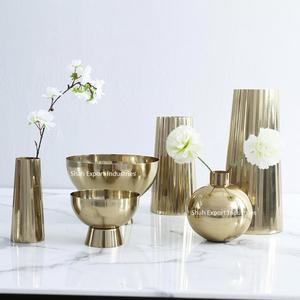 Florero de Metal de diseño Simple, acabado dorado brillante para el hogar y la Oficina, decoración de escritorio, soporte de flores, artesanías - Product Image 2