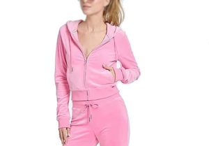 Women's <b>Pink</b> Hooded <b>Tracksuit</b> Full Sleeve Zipper Front Solid Color Casual Sportswear Jogging Set With Side Pockets - Product Image 2