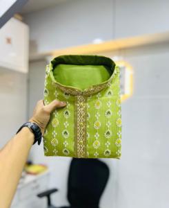 Top vente Jacquard soie Kurta pyjama ensemble hommes décontracté Festival porter indien pakistanais vêtements genou longueur fantaisie Kurta - Product Image 3