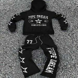 Venta caliente de las mujeres de peso pesado Streetwear con capucha Sweatsuit Set Sólido Impreso Drop Shoulder Jogger Pantalones Sweatsuit - Product Image 1