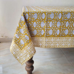 Mantel de Navidad con estampado Floral amarillo, mantel con estampado de bloques indios, cubierta de mesa de algodón puro, regalo de Acción de Gracias hecho a mano - Product Image 1