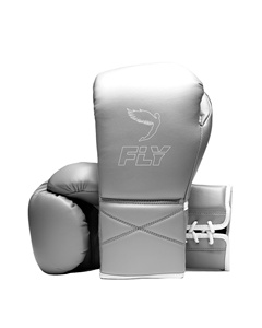 Gants de boxe gris à lacets super résistants, très demandés, pour entraînement et sparring professionnels, en cuir véritable, pour Muay Thai et Kickboxing. - Product Image 1