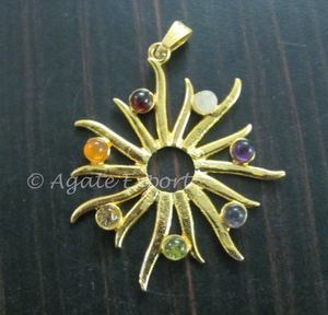 Pendentifs en métal Chakra Pierre Aventurine Pêche Ensemble de pendentifs de guérison Feng Shui - Product Image 6