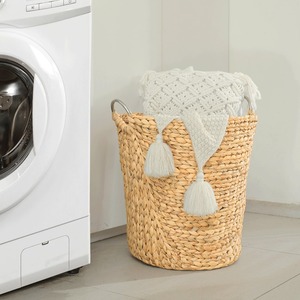 Set of 3 Storage <b>Basket</b> Woven Water Hyacinth <b>Blanket</b> <b>Baskets</b> with Handles Round Natural Nesting Storage Bins for Your Home Decor - Product Image 4
