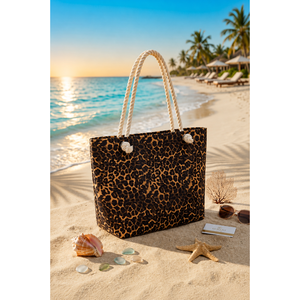 Bolsa de Playa con Estampado de Leopardo, Resistente al Agua, con Cierre Abierto y Forro de Poliéster - Product Image 1