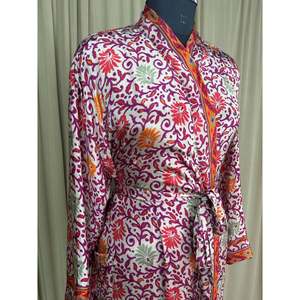 Recycled Silk Sari Women's Boho Chic Vintage <b>Beach</b> Cover Dress Robe for Resort Wear Gypsy House <b>Kimono</b> for Lounge Swimsuit Up's - Product Image 5