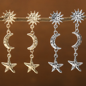 Boucles d'oreilles pendantes avec pompon soleil, lune et étoile, bijoux de mode - Product Image 4