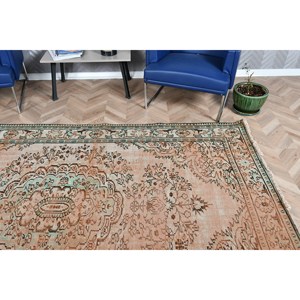 พรมขนาด 5.8x9.3 ฟุต พรมวินเทจสไตล์ตุรกี พรมลายต้นไม้และพืชสีน้ำตาลเขียว - Product Image 5