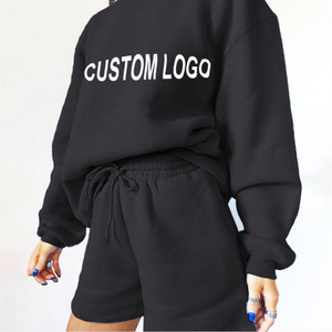 Logo personnalisé 100% coton sweat à capuche et short ensemble deux pièces sweat à capuche shorts costumes shorts décontractés et sweat à capuche jogger ensemble femmes - Product Image 2