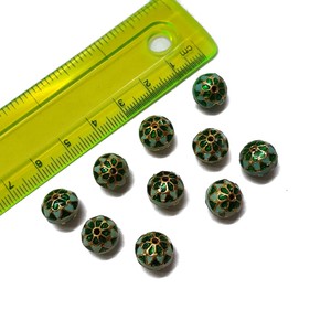 10mm bleu vert Meenakari perles | Perles entretoises en émail bicolore | Perles rondes faites à la main pour bijoux à bricoler soi-même et fournitures d'artisanat - Product Image 1