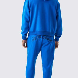 Men's Casual Hooded Polyester/Cotton <b>Blend</b> Fleece Jogger Set Solid Pattern Tracksuit Custom Logo Printed Eco-Friendly Windproof - Product Image 4