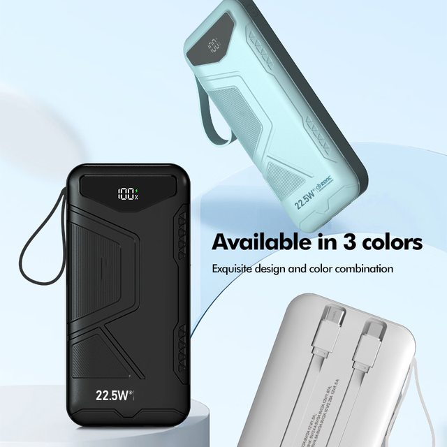 New Trend Power Bank with Built-In 2 Cables and LED Display Portable Battery Charger