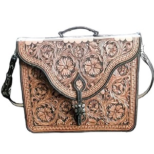 Unisex handmade Premium da cặp cổ kết thúc hoa biên giới phong cách phương Tây-antiqued hoa Tây máy tính xách tay hàng ngày - Product Image 4