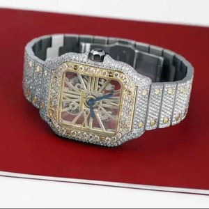 Reloj de Lujo para Hombre, Chapado en Oro Blanco de 18K, Esfera Cuadrada, Automático, con Diamantes Moissanite, Cristal, Estilo Hip Hop - Product Image 1