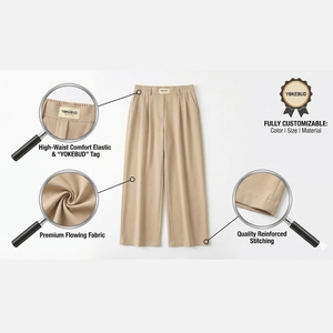Pantalons larges pour femmes à taille haute, sur mesure, vente en gros, coupe ample, tissu fluide et doux, vêtements de bureau, production en usine OEM - Product Image 2