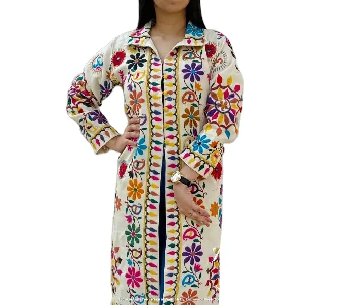 Tribal Hand Aari Wool Embroidered Vintage Jacket Women Autumn Coat Stylish Beach Cover Up Banjara Bohemian Style Ladies Kimono