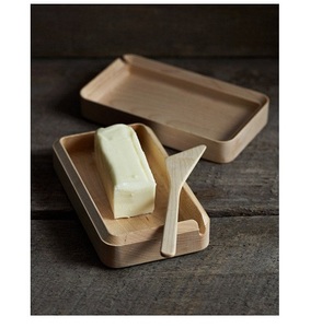 Bandeja de madera portátil rectangular con tapa de vidrio Butter Holder Keeper para nevera - Product Image 4