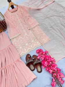 Magnifiquement Designer Party Wear Faux Georgette Heavy Sequence Broderie Top Et Sharara Palazzo Et Dentelle Bordure Dupatta Ensemble - Product Image 2