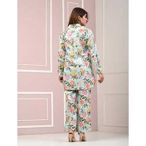 Conjunto de Dos Piezas de Algodón Estampado Azul Pastel para Mujer, Talla XS/XSs, Atuendo de Verano, Top y Pantalones Cortos con Decoración de Botones - Product Image 6