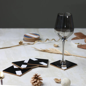 Classic <b>Drinkware</b> Coasters Brown White Inlay Coasters for Home Decor <b>Accessories</b> Set of 4 Beverage Coasters - Product Image 5