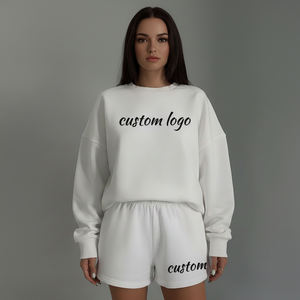 Ensemble de survêtement sportif pour femme Spring Lady, sweat-shirt à col rond surdimensionné, short en molleton 100% coton, ensemble court 2 pièces, vêtements de détente pour femme - Product Image 5