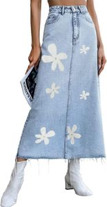 Falda Midi Vaquera de Cintura Alta para Mujer, Corte en A, Estampado Paisley Asimétrico, Ajuste Holgado, Algodón Lavado a la Piedra, Estilo Casual de Verano - Product Image 6