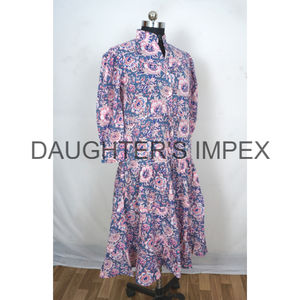 Tunique florale 100% coton faite à la main pour femmes, robe à la mode, longueur midi, tenue de fête, décoration en dentelle, confortable, naturelle, numérique - Product Image 5