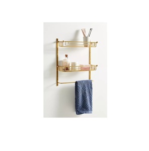 Étagères artistiques en laiton doré créées avec un savoir-faire détaillé, parfaites pour les solutions de rangement haut de gamme - Product Image 2