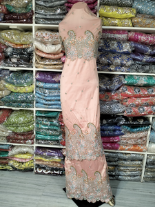 Venta al por mayor COSST India exportación mundial de adultos precio barato vestido de tela de George de seda africana con decoración bordada - Product Image 4